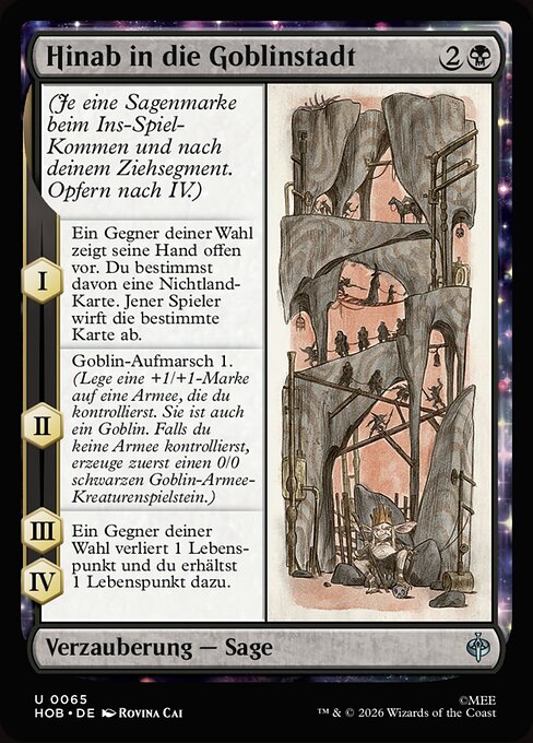 Hinab in die Goblinstadt (Down, Down to Goblin-town) - The Hobbit (#65) - Illustrated by Rovina Cai - Magic: The Gathering Card