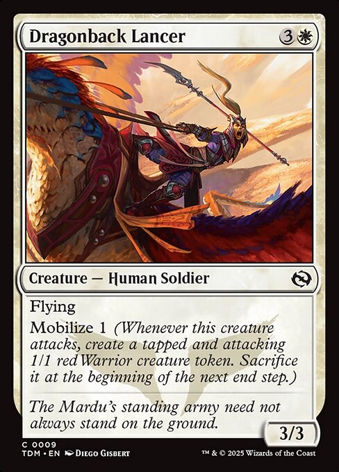 Lanciera Cavalcadraghi (Dragonback Lancer) - Tarkir: Dragonstorm (#9) - Illustrated by Diego Gisbert - Magic: The Gathering Card