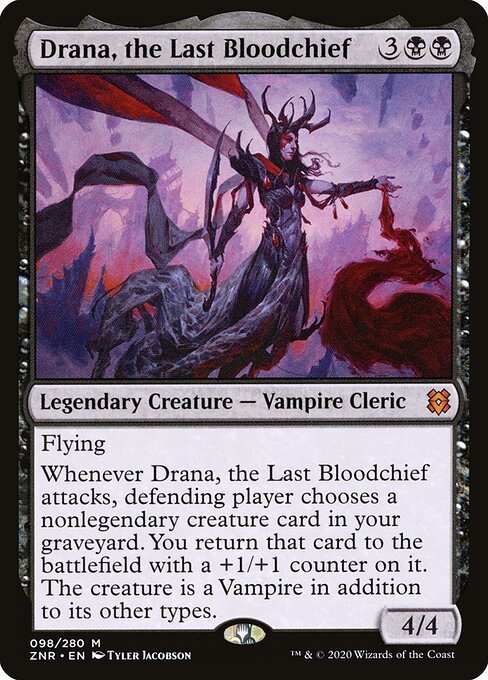 Drana, the Last Bloodchief - Zendikar Rising (#98) - Illustrated by Tyler Jacobson - Magic: The Gathering Card