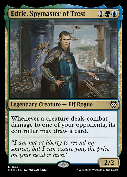 Edric, Spymaster of Trest - Outlaws of Thunder Junction Commander (#221) - Illustrated by Volkan Baǵa - Magic: The Gathering Card