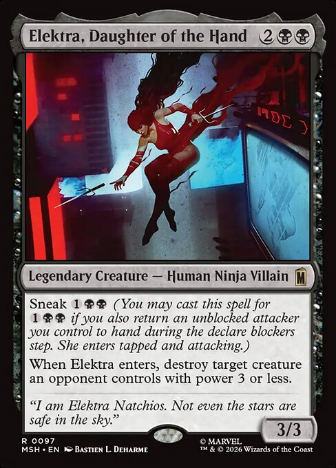 Elektra, Daughter of the Hand - Marvel Super Heroes (#97) - Illustrated by Bastien L. Deharme - Magic: The Gathering Card