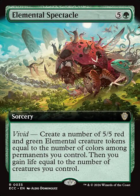 Elementares Spektakel (Elemental Spectacle) - Lorwyn Eclipsed Commander (#15) - Illustrated by Aldo Domínguez - Magic: The Gathering Card