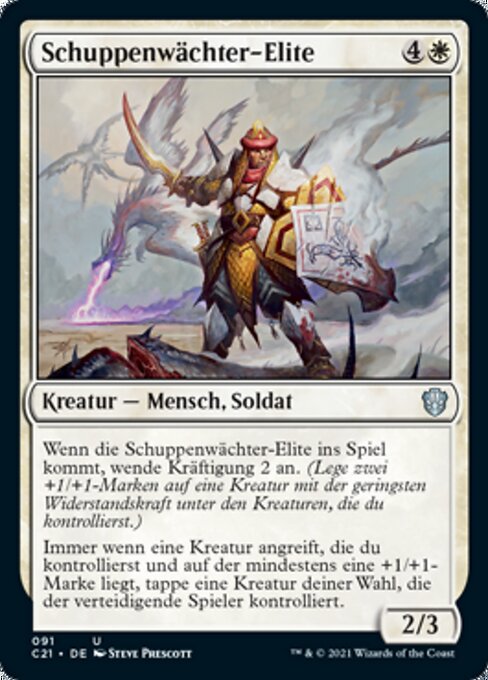 Guardia Scaglia d'Elite (Elite Scaleguard) - Commander 2021 (#91) - Illustrated by Steve Prescott - Magic: The Gathering Card