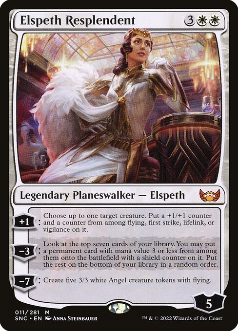 눈부시게 빛나는 엘스페스 (Elspeth Resplendent) - Streets of New Capenna (#11) - Illustrated by Anna Steinbauer - Magic: The Gathering Card