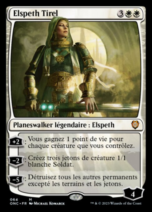Elspeth Tirel - Phyrexia: All Will Be One Commander (#64) - Illustrated by Michael Komarck - Magic: The Gathering Card