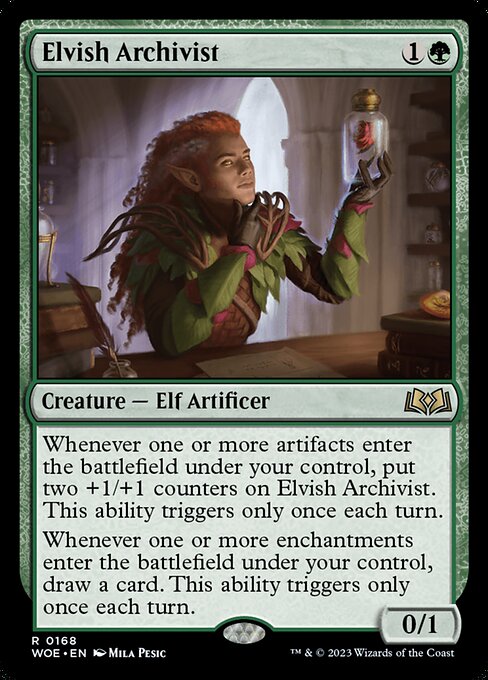 Elvish Archivist - Wilds of Eldraine (#168) - Illustrated by Mila Pesic - Magic: The Gathering Card