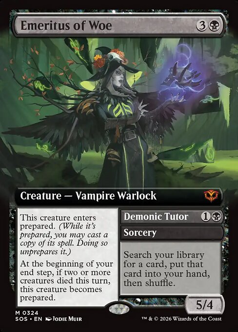 Emeritus of Woe // Demonic Tutor - Secrets of Strixhaven (#80) - Illustrated by Jodie Muir - Magic: The Gathering Card