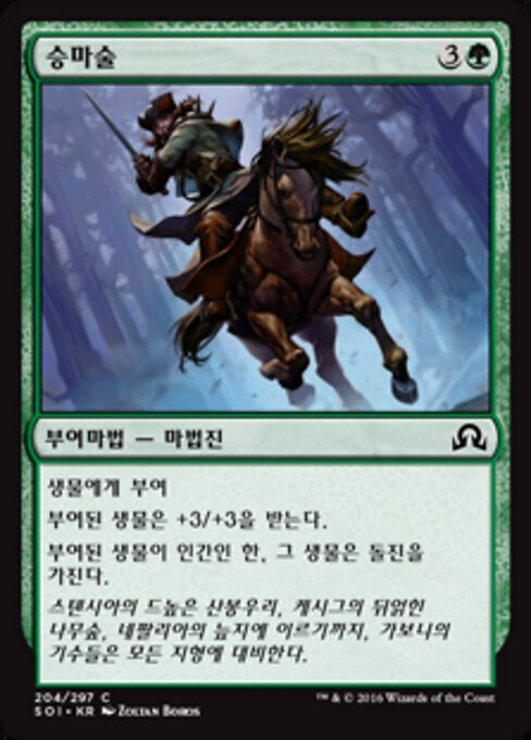 驭马巧技 (Equestrian Skill) - Shadows over Innistrad (#204) - Illustrated by Zoltan Boros - Magic: The Gathering Card