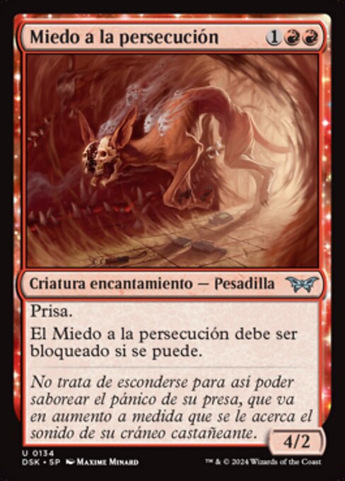 Peur d'être pourchassé (Fear of Being Hunted) - Duskmourn: House of Horror (#134) - Illustrated by Maxime Minard - Magic: The Gathering Card