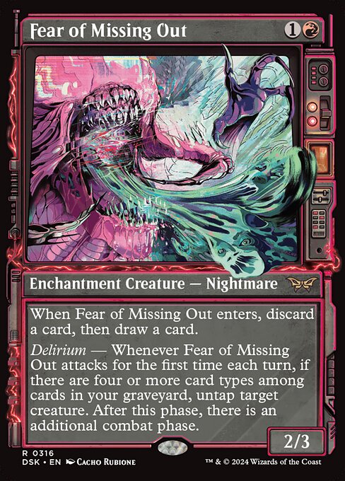 Paura di Perdere un'Occasione (Fear of Missing Out) - Duskmourn: House of Horror (#316) - Illustrated by Cacho Rubione - Magic: The Gathering Card