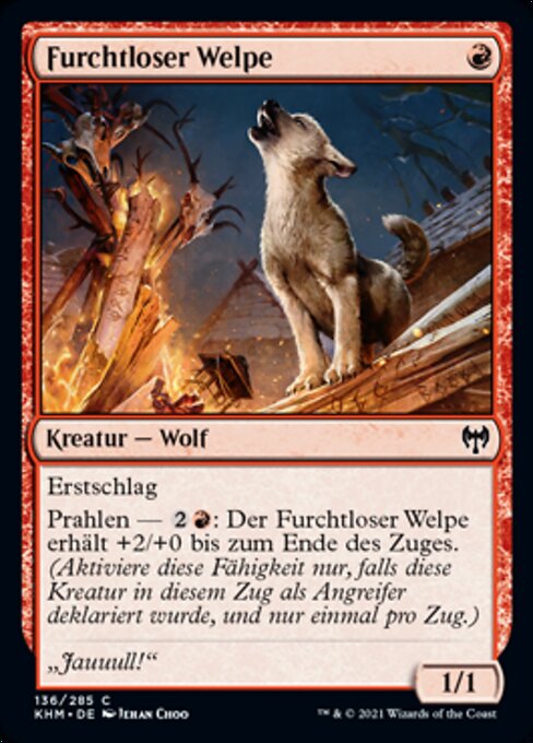Furchtloser Welpe (Fearless Pup) - Kaldheim (#136) - Illustrated by Jehan Choo - Magic: The Gathering Card