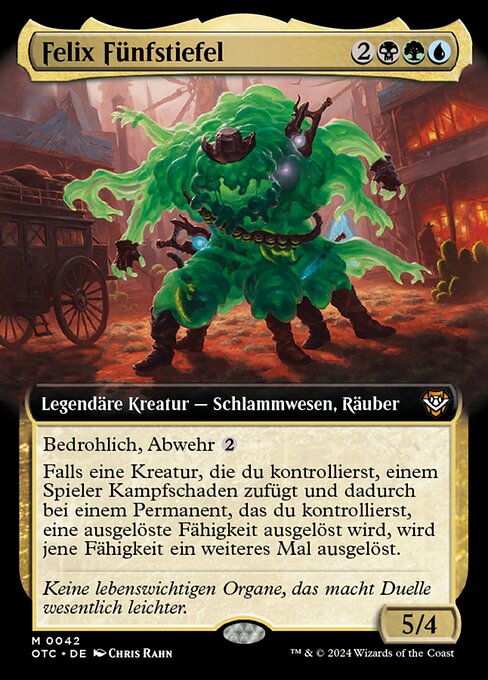 Felix Fünfstiefel (Felix Five-Boots) - Outlaws of Thunder Junction Commander (#42) - Illustrated by Chris Rahn - Magic: The Gathering Card