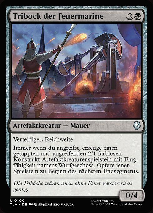 Catapulta de la marina del Fuego (Fire Navy Trebuchet) - Avatar: The Last Airbender (#100) - Illustrated by Mikio Masuda - Magic: The Gathering Card