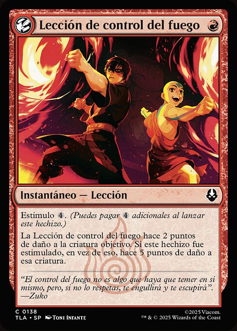 Lección de control del fuego (Firebending Lesson) - Avatar: The Last Airbender (#138) - Illustrated by Toni Infante - Magic: The Gathering Card