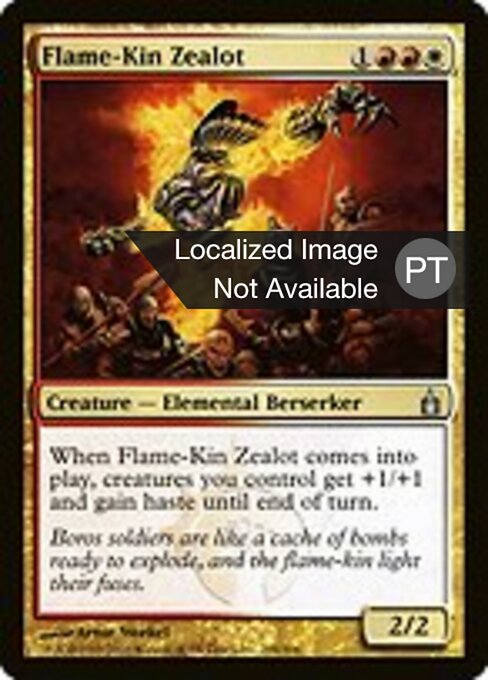 Zélateur sangpyre (Flame-Kin Zealot) - Ravnica: City of Guilds (#206) - Illustrated by Arnie Swekel - Magic: The Gathering Card