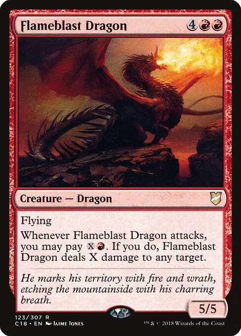 Drago Esplosivo (Flameblast Dragon) - Commander 2018 (#123) - Illustrated by Jaime Jones - Magic: The Gathering Card
