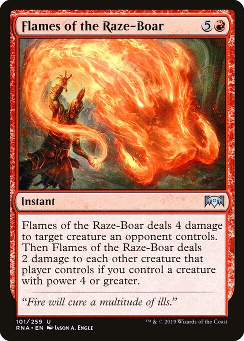 猪の祟神の炎 (Flames of the Raze-Boar) - Ravnica Allegiance (#101) - Illustrated by Jason A. Engle - Magic: The Gathering Card