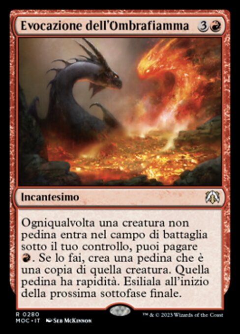 Invocación sombrardiente (Flameshadow Conjuring) - March of the Machine Commander (#280) - Illustrated by Seb McKinnon - Magic: The Gathering Card