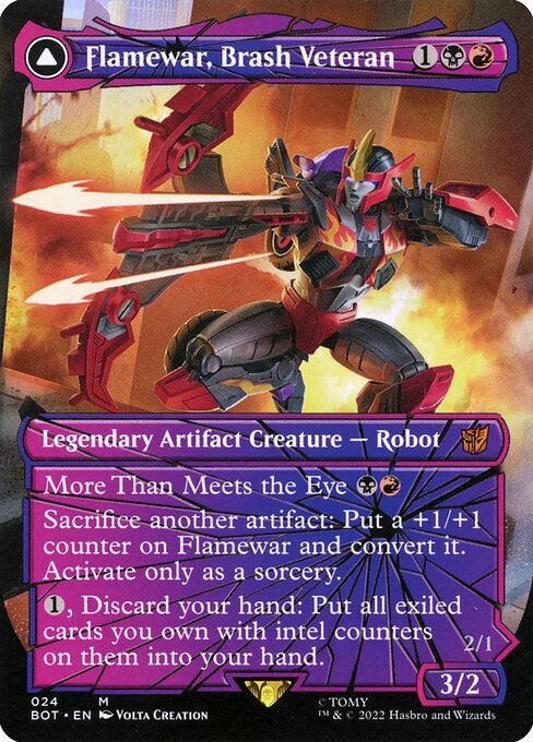 Flamewar, Brash Veteran // Flamewar, Streetwise Operative - Transformers (#24) - Illustrated by Volta Creation - Magic: The Gathering Card