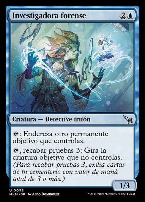 Investigadora forense (Forensic Researcher) - Murders at Karlov Manor (#58) - Illustrated by Aldo Domínguez - Magic: The Gathering Card