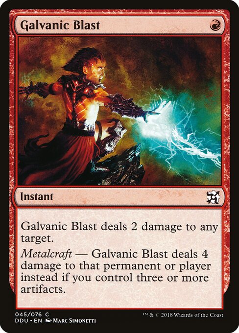感電破 (Galvanic Blast) - Duel Decks: Elves vs. Inventors (#45) - Illustrated by Marc Simonetti - Magic: The Gathering Card