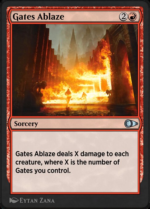 城门失火 (Gates Ablaze) - Ravnica Allegiance (#102) - Illustrated by Eytan Zana - Magic: The Gathering Card