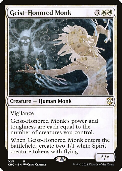 Geist-Honored Monk - Kaldheim Commander (#25) - Illustrated by Clint Cearley - Magic: The Gathering Card