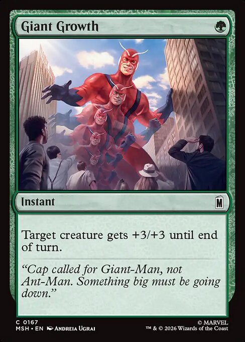Riesenwuchs (Giant Growth) - Marvel Super Heroes (#167) - Illustrated by Andreia Ugrai - Magic: The Gathering Card
