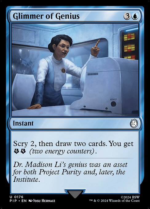 天才の片鱗 (Glimmer of Genius) - Fallout (#176) - Illustrated by Josu Hernaiz - Magic: The Gathering Card