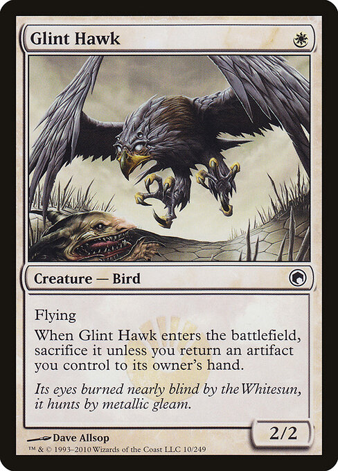 爍目鷹 (Glint Hawk) - Scars of Mirrodin (#10) - Illustrated by Dave Allsop - Magic: The Gathering Card