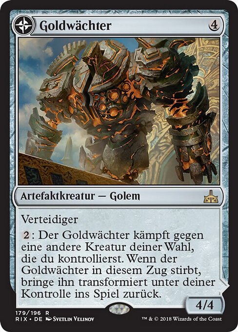Golden Guardian // Gold-Forge Garrison - Rivals of Ixalan (#179) - Illustrated by Svetlin Velinov - Magic: The Gathering Card