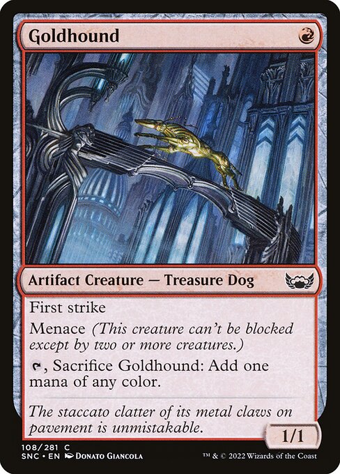 Perro dorado (Goldhound) - Streets of New Capenna (#108) - Illustrated by Donato Giancola - Magic: The Gathering Card