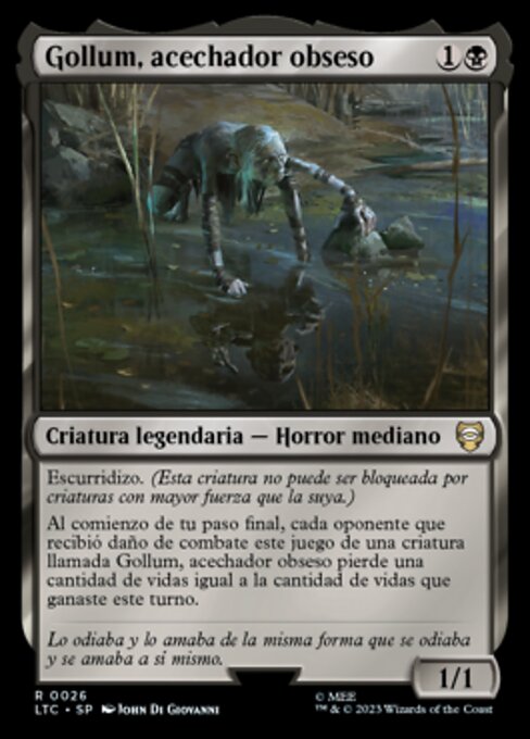 Gollum, acechador obseso (Gollum, Obsessed Stalker) - Tales of Middle-earth Commander (#26) - Illustrated by John Di Giovanni - Magic: The Gathering Card