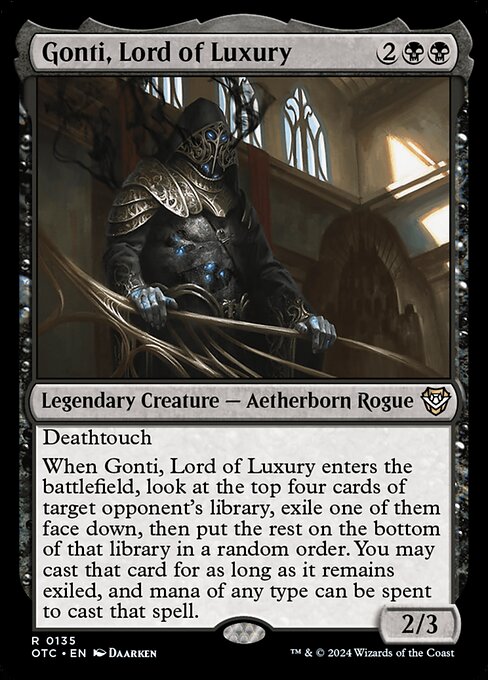 Gonti, Lord of Luxury - Outlaws of Thunder Junction Commander (#135) - Illustrated by Daarken - Magic: The Gathering Card