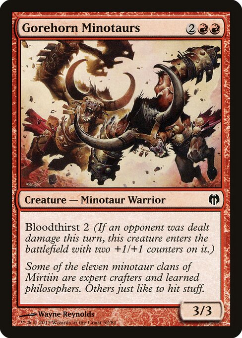 血まみれ角のミノタウルス (Gorehorn Minotaurs) - Duel Decks: Heroes vs. Monsters (#52) - Illustrated by Wayne Reynolds - Magic: The Gathering Card