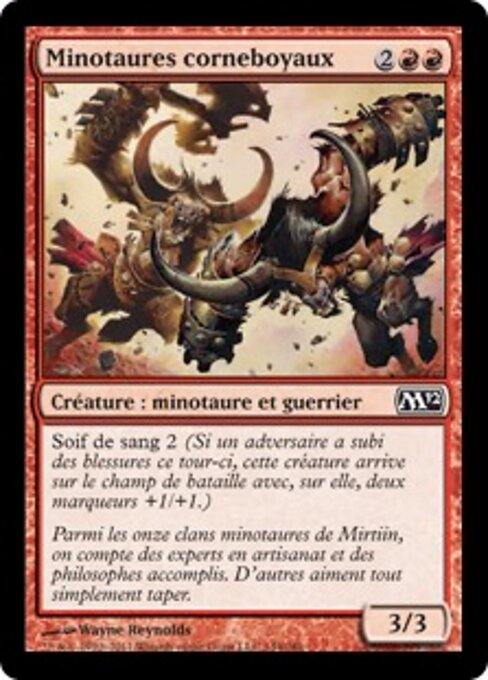 Minotauros Cuernos Sangrientos (Gorehorn Minotaurs) - Magic 2012 (#144) - Illustrated by Wayne Reynolds - Magic: The Gathering Card