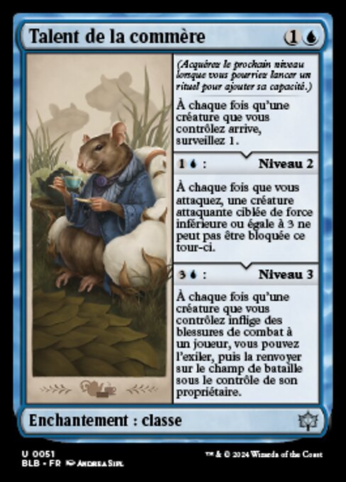 Talento: chismorreo (Gossip's Talent) - Bloomburrow (#51) - Illustrated by Andrea Sipl - Magic: The Gathering Card