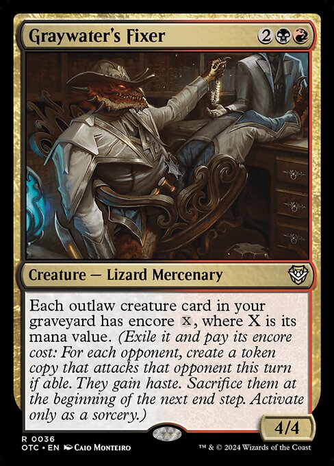 グレイウォーターの仲介者 (Graywater's Fixer) - Outlaws of Thunder Junction Commander (#36) - Illustrated by Caio Monteiro - Magic: The Gathering Card