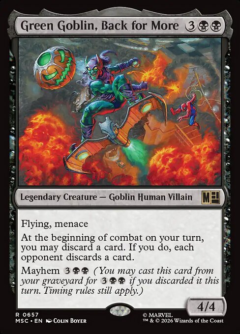 Green Goblin, Back for More - Marvel Super Heroes Commander (#657) - Illustrated by Colin Boyer - Magic: The Gathering Card