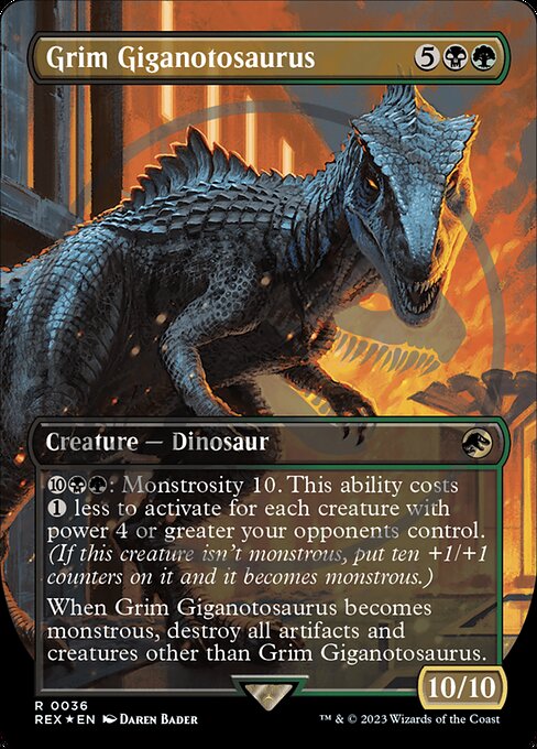 Grim Giganotosaurus - Jurassic World Collection (#36) - Illustrated by Daren Bader - Magic: The Gathering Card