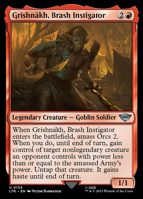 Grishnákh, Brash Instigator - The Lord of the Rings: Tales of Middle-earth (#134) - Illustrated by Victor Harmatiuk - Magic: The Gathering Card