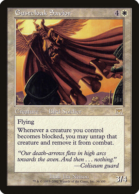 Salvador capaventus (Gustcloak Savior) - Onslaught (#36) - Illustrated by Jim Nelson - Magic: The Gathering Card