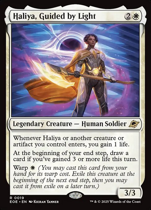 Haliya, Guided by Light - Edge of Eternities (#19) - Illustrated by Kieran Yanner - Magic: The Gathering Card