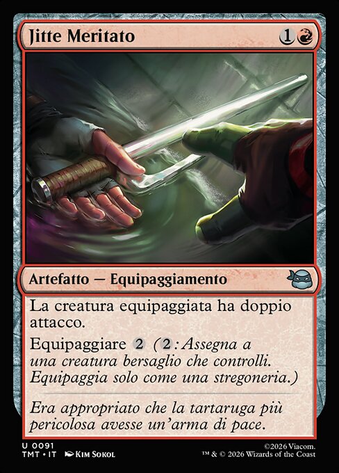 Jitte llamativo (Hard-Won Jitte) - Teenage Mutant Ninja Turtles (#91) - Illustrated by Kim Sokol - Magic: The Gathering Card