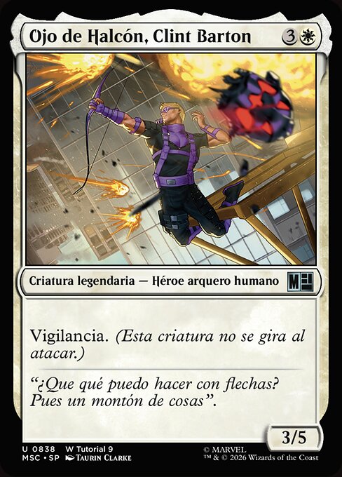 Ojo de Halcón, Clint Barton (Hawkeye, Clint Barton) - Marvel Super Heroes Commander (#838) - Illustrated by Taurin Clarke - Magic: The Gathering Card