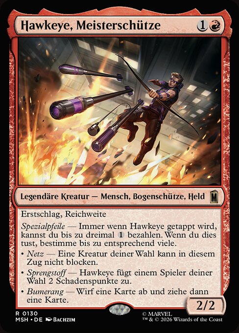 Hawkeye, Meisterschütze (Hawkeye, Master Marksman) - Marvel Super Heroes (#130) - Illustrated by Bachzim - Magic: The Gathering Card