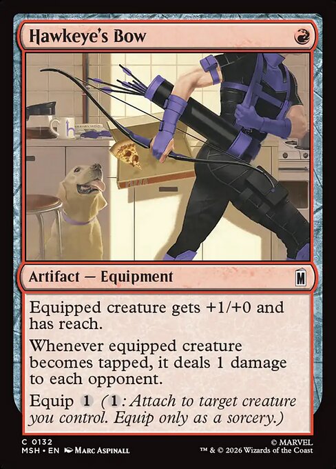 Hawkeye's Bow - Marvel Super Heroes (#132) - Illustrated by Marc Aspinall - Magic: The Gathering Card