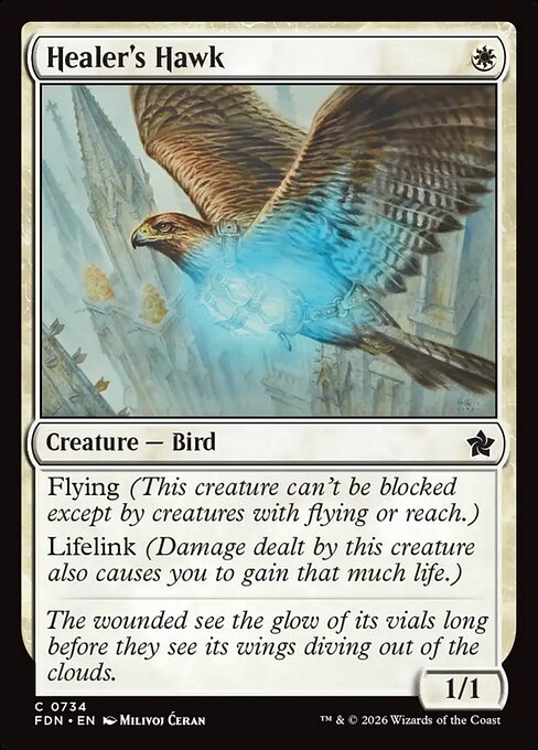 Healer's Hawk - Foundations (#734) - Illustrated by Milivoj Ćeran - Magic: The Gathering Card