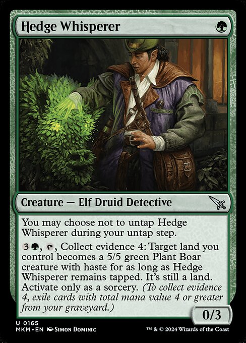 生垣と話す者 (Hedge Whisperer) - Murders at Karlov Manor (#165) - Illustrated by Simon Dominic - Magic: The Gathering Card