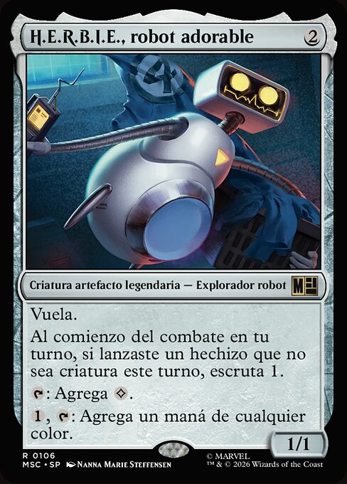 H.E.R.B.I.E., robot adorable (H.E.R.B.I.E., Lovable Robot) - Marvel Super Heroes Commander (#106) - Illustrated by Nanna Marie Steffensen - Magic: The Gathering Card
